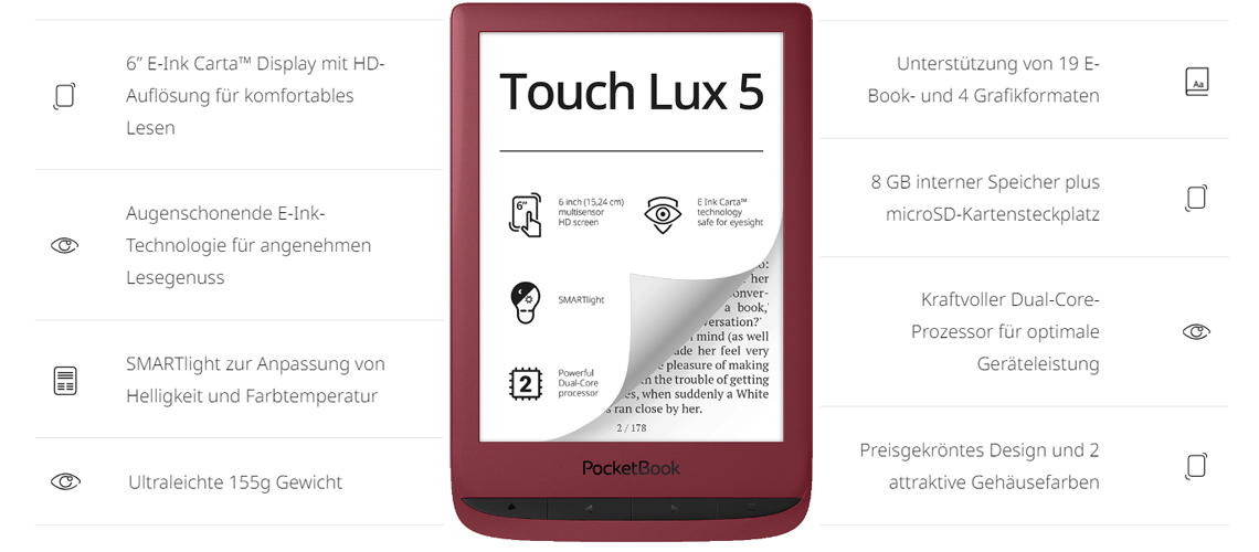 PocketBook Touch Lux 5 RubyRed